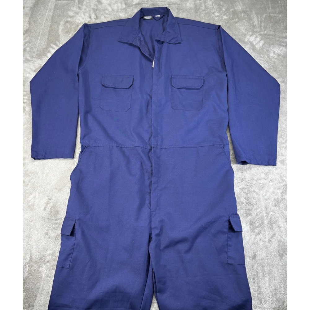 Turners Workwear Coveralls Mens XL Navy Blue Excellent Zip Front Cargo Utility